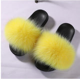 Real Raccoon Fur Slippers Women Sliders Casual Fox Hair Flat Fluffy r Big Size 45 Furry Flip Flops Shoes