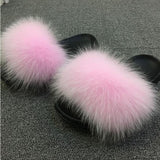 Real Raccoon Fur Slippers Women Sliders Casual Fox Hair Flat Fluffy r Big Size 45 Furry Flip Flops Shoes