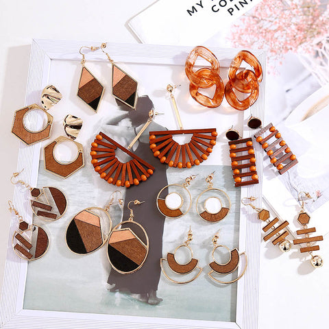 Vintage Creative Ethnic Wooden Drop Earrings