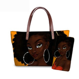 Black Art African Girl Printing 2pcs/set Hand Bag&Wallet