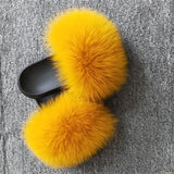 Real Raccoon Fur Slippers Women Sliders Casual Fox Hair Flat Fluffy r Big Size 45 Furry Flip Flops Shoes