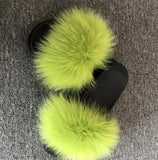 Real Raccoon Fur Slippers Women Sliders Casual Fox Hair Flat Fluffy r Big Size 45 Furry Flip Flops Shoes