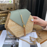 New Fashion Hexagon Mulit Style Straw+pu Bag Handbags Women Summer Rattan Bag Handmade Woven Beach bolsa feminina