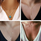 Multi-Layer Moon Star Leaves Cross Infinity Chain Necklaces & Pendants