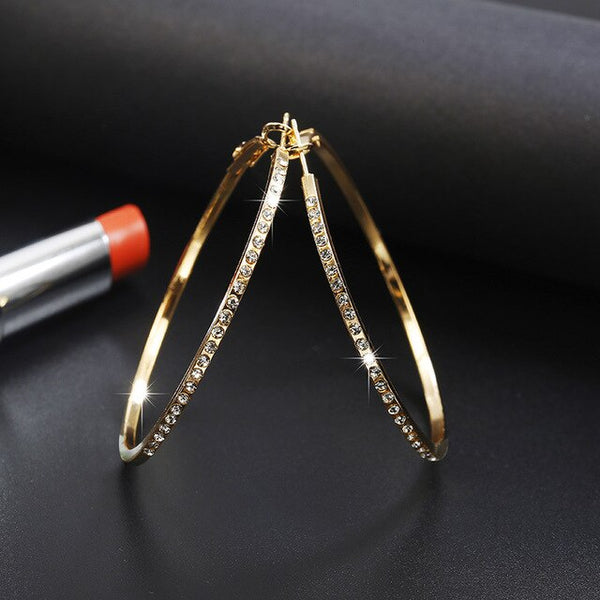 Geometric Round Rhinestone Crystal Silver Gold Color Stainless Steel