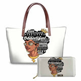 Black Art African Girl Printing 2pcs/set Hand Bag&Wallet