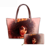 Black Art African Girl Printing 2pcs/set Hand Bag&Wallet