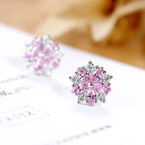 Sterling Silver AAA Zircon Diamond Stud Earrings For Women Cherry blossom Pink Crystal Gemstone S