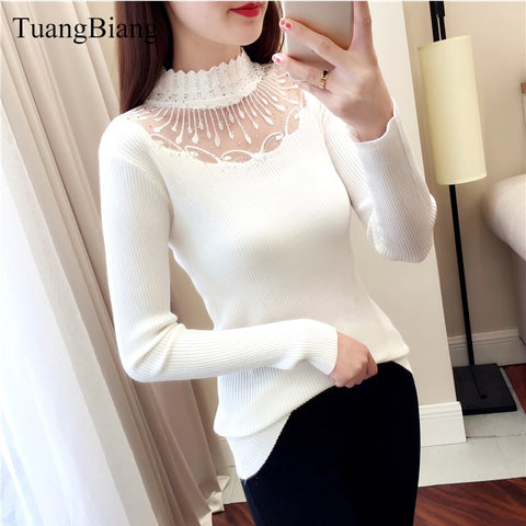 Lace Turtleneck pullovers Sexy sweaters
