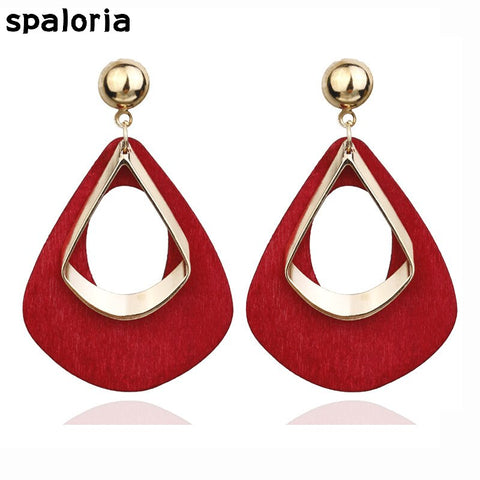 Spaloria Personality Big Water Drop Wooden Earrings