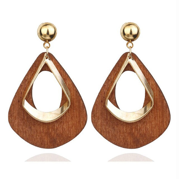 Spaloria Personality Big Water Drop Wooden Earrings