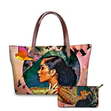 Black Art African Girl Printing 2pcs/set Hand Bag&Wallet