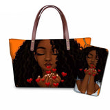 Black Art African Girl Printing 2pcs/set Hand Bag&Wallet