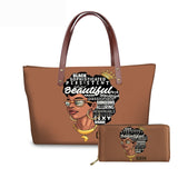 Black Art African Girl Printing 2pcs/set Hand Bag&Wallet