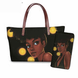 Black Art African Girl Printing 2pcs/set Hand Bag&Wallet