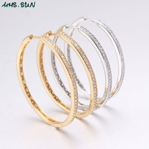 Hoop Earrings With AAA Zircon Circle Big Round Gold Color Loop Earrings