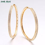 Hoop Earrings With AAA Zircon Circle Big Round Gold Color Loop Earrings