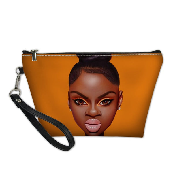 African Girls Black Art Makeup Pouch Ladies Portable Cosmetic Cases