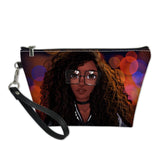 African Girls Black Art Makeup Pouch Ladies Portable Cosmetic Cases