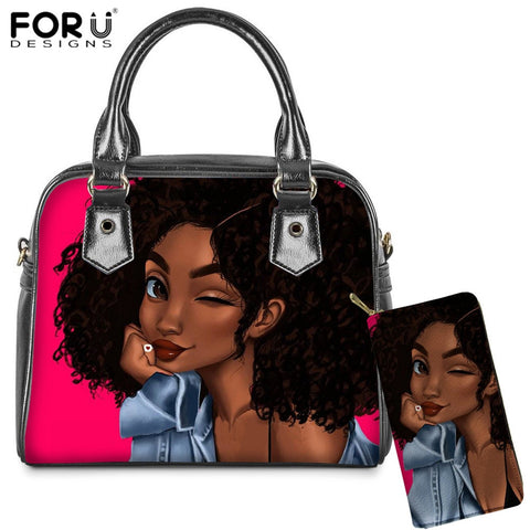 Black Art African Hand Bag Wallet 2Set