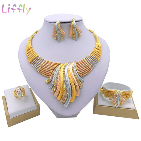 Multicolor  Crystal Dubai Gold Jewelry Sets for Women Necklace Earrings