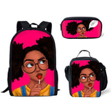 Fashion Black Queen African American Girls Printing School bag Set