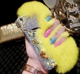 Big diamond Real rabbit fur case For Samsung S20 Ultra S10 S9 S8 Plus Note20 Ultra Note 10 Plus Top quality Luxury bling Case