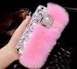 Big diamond Real rabbit fur case For Samsung S20 Ultra S10 S9 S8 Plus Note20 Ultra Note 10 Plus Top quality Luxury bling Case