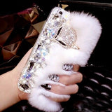 Big diamond Real rabbit fur case For Samsung S20 Ultra S10 S9 S8 Plus Note20 Ultra Note 10 Plus Top quality Luxury bling Case