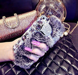 Big diamond Real rabbit fur case For Samsung S20 Ultra S10 S9 S8 Plus Note20 Ultra Note 10 Plus Top quality Luxury bling Case