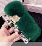 Big diamond Real rabbit fur case For Samsung S20 Ultra S10 S9 S8 Plus Note20 Ultra Note 10 Plus Top quality Luxury bling Case