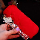 Big diamond Real rabbit fur case For Samsung S20 Ultra S10 S9 S8 Plus Note20 Ultra Note 10 Plus Top quality Luxury bling Case