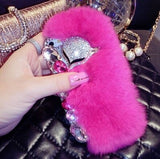 Big diamond Real rabbit fur case For Samsung S20 Ultra S10 S9 S8 Plus Note20 Ultra Note 10 Plus Top quality Luxury bling Case