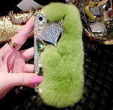 Big diamond Real rabbit fur case For Samsung S20 Ultra S10 S9 S8 Plus Note20 Ultra Note 10 Plus Top quality Luxury bling Case
