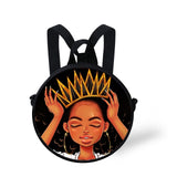 FORUDESIGNS Queen School Bags for Girls Boys Black Girls Magic Melanin Poppin Pattern Kids Backpacks Cute Round Bag