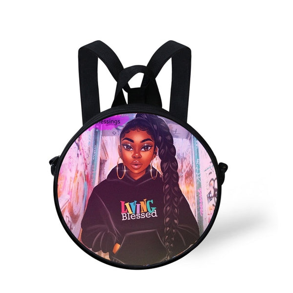FORUDESIGNS Queen School Bags for Girls Boys Black Girls Magic Melanin Poppin Pattern Kids Backpacks Cute Round Bag