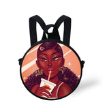 FORUDESIGNS Queen School Bags for Girls Boys Black Girls Magic Melanin Poppin Pattern Kids Backpacks Cute Round Bag
