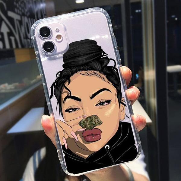 Melanin Poppin African Black Girl Clear Phone Case