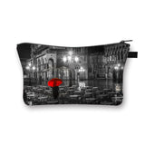 Rose Embroidery Red & Black  Cosmetic Case