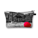 Rose Embroidery Red & Black  Cosmetic Case