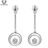 DOUBLE-R 0.02ct Natural White Diamond Earrings Women Round Solid 925 Silver Long Drop Earrings Classic Wedding Fine Jewelry Gift