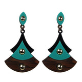 Mixed Material Fanshaped Wooden Earring