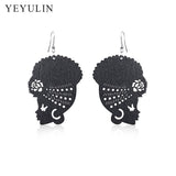 Wooden Ethnic style African Female Head Wrap Turban Shaped Earrings