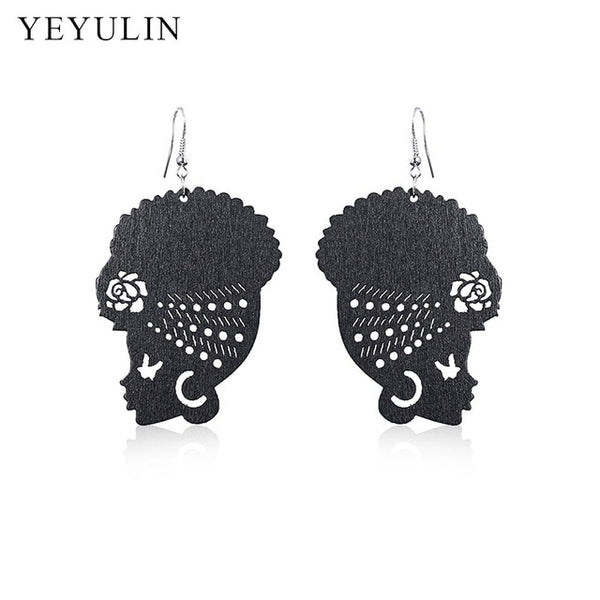 Wooden Ethnic style African Female Head Wrap Turban Shaped Earrings