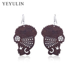 Wooden Ethnic style African Female Head Wrap Turban Shaped Earrings