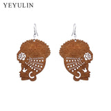 Wooden Ethnic style African Female Head Wrap Turban Shaped Earrings