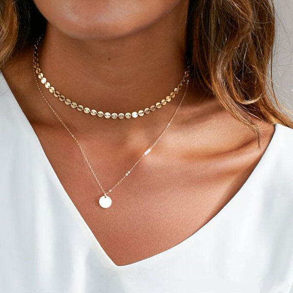 Gold Coin Layered Choker Necklace  Multi Layer