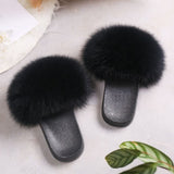 Real Raccoon Fur Slippers Women Sliders Casual Fox Hair Flat Fluffy r Big Size 45 Furry Flip Flops Shoes