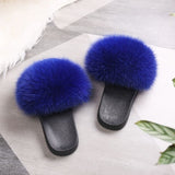 Real Raccoon Fur Slippers Women Sliders Casual Fox Hair Flat Fluffy r Big Size 45 Furry Flip Flops Shoes