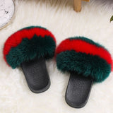 Real Raccoon Fur Slippers Women Sliders Casual Fox Hair Flat Fluffy r Big Size 45 Furry Flip Flops Shoes